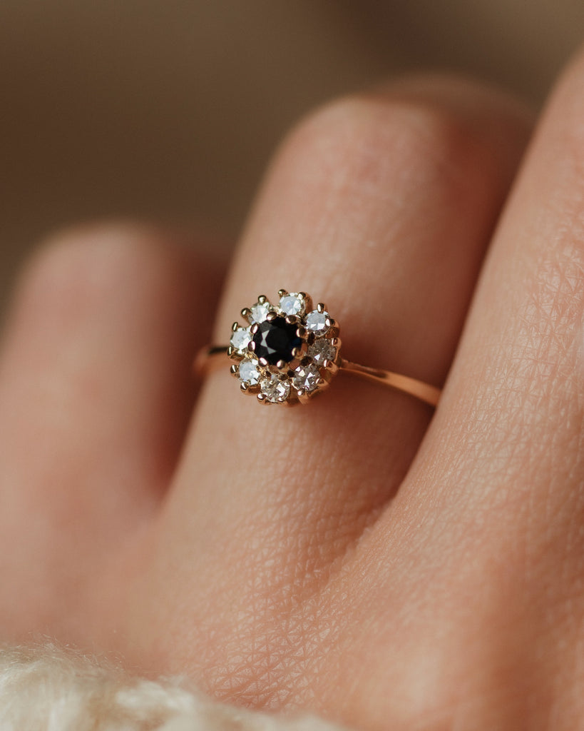 Ines 1982 Vintage 9ct Gold Sapphire & Diamond Cluster Ring