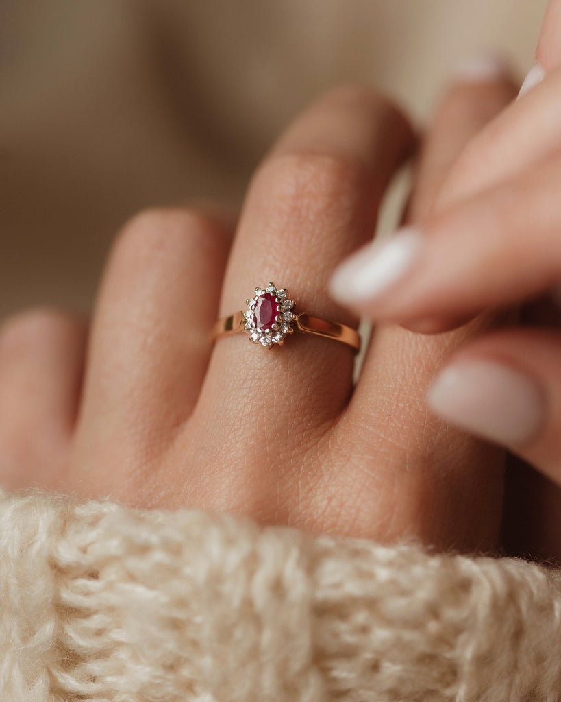 Julia 1988 Vintage 9ct Gold Ruby & Diamond Cluster Ring