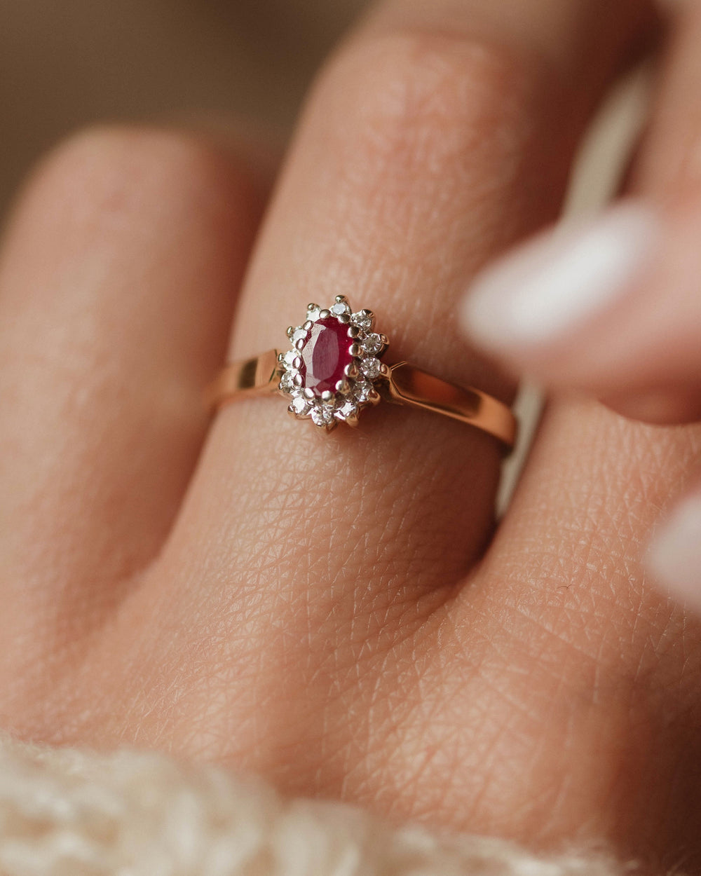 Julia 1988 Vintage 9ct Gold Ruby & Diamond Cluster Ring