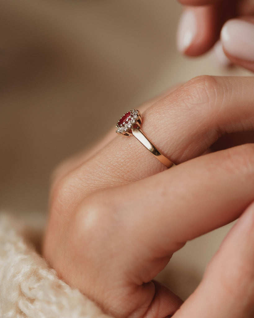 Julia 1988 Vintage 9ct Gold Ruby & Diamond Cluster Ring