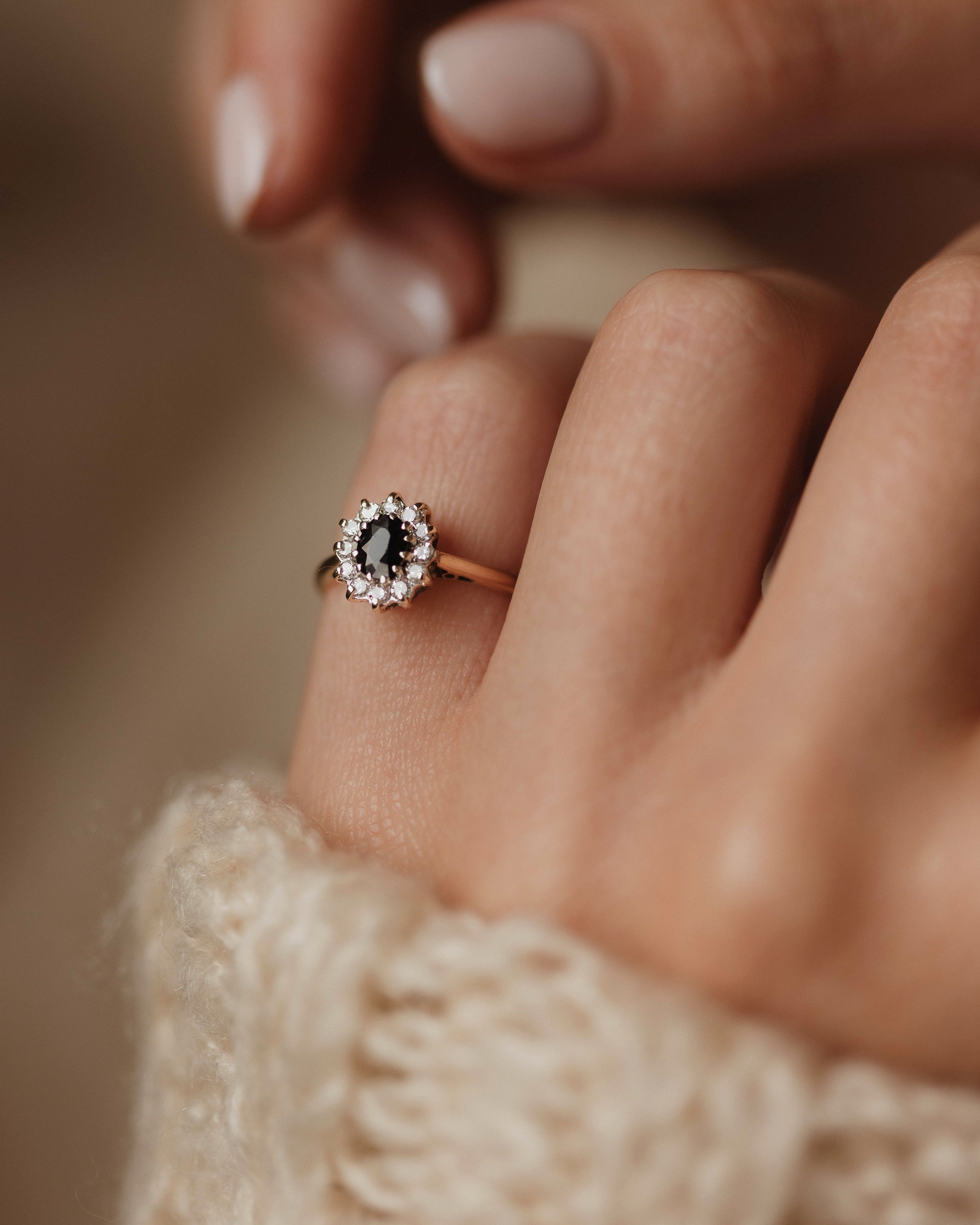 Image of Leonie 1981 Vintage 9ct Gold Sapphire & Diamond Cluster Ring