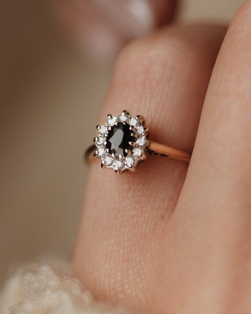 Leonie 1981 Vintage 9ct Gold Sapphire & Diamond Cluster Ring