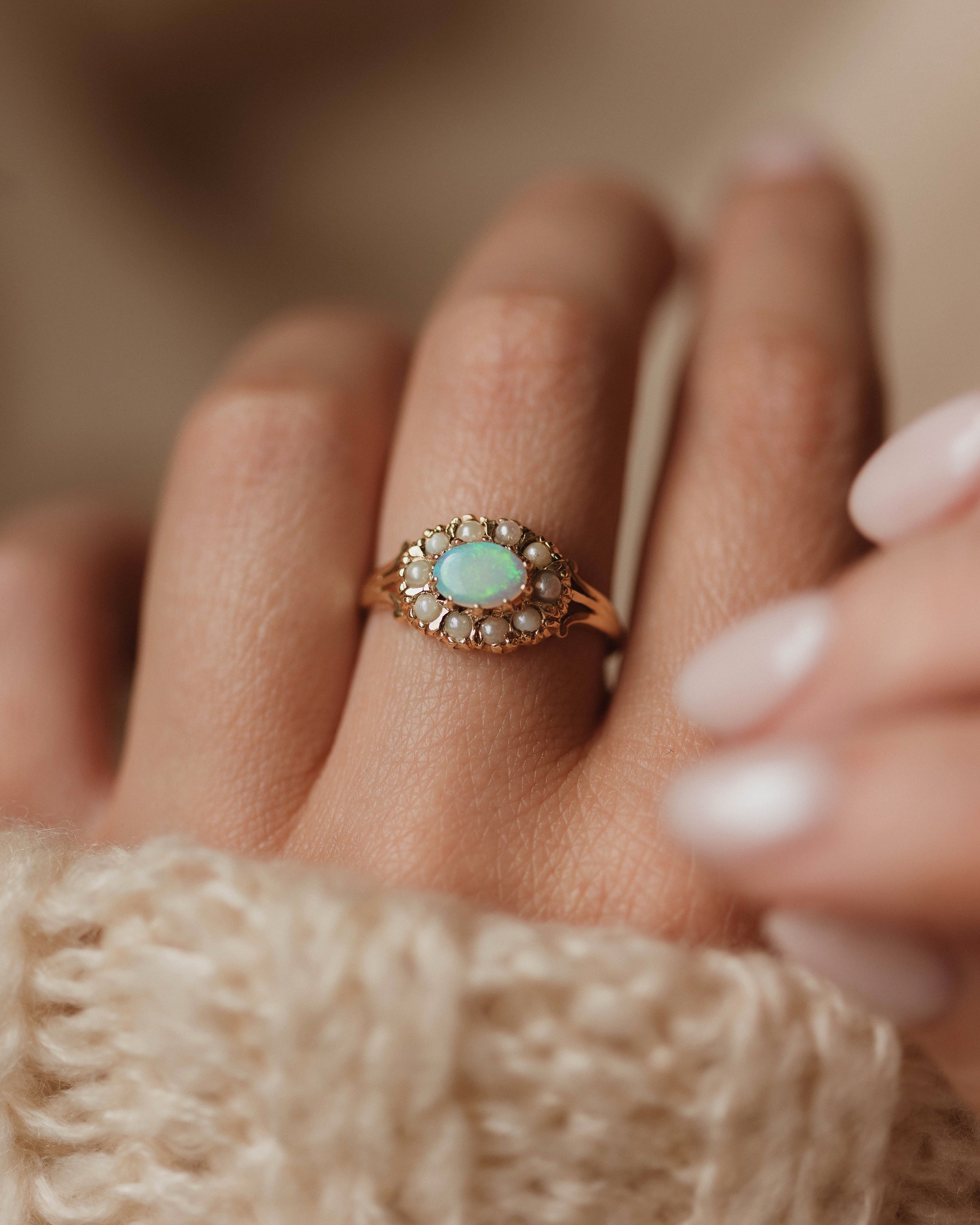 Edith 1970 Vintage 9ct Gold Opal & Pearl Cluster Ring