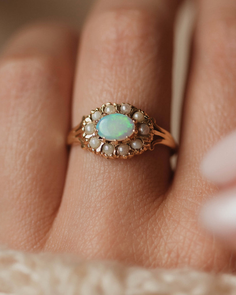 Edith 1970 Vintage 9ct Gold Opal & Pearl Cluster Ring