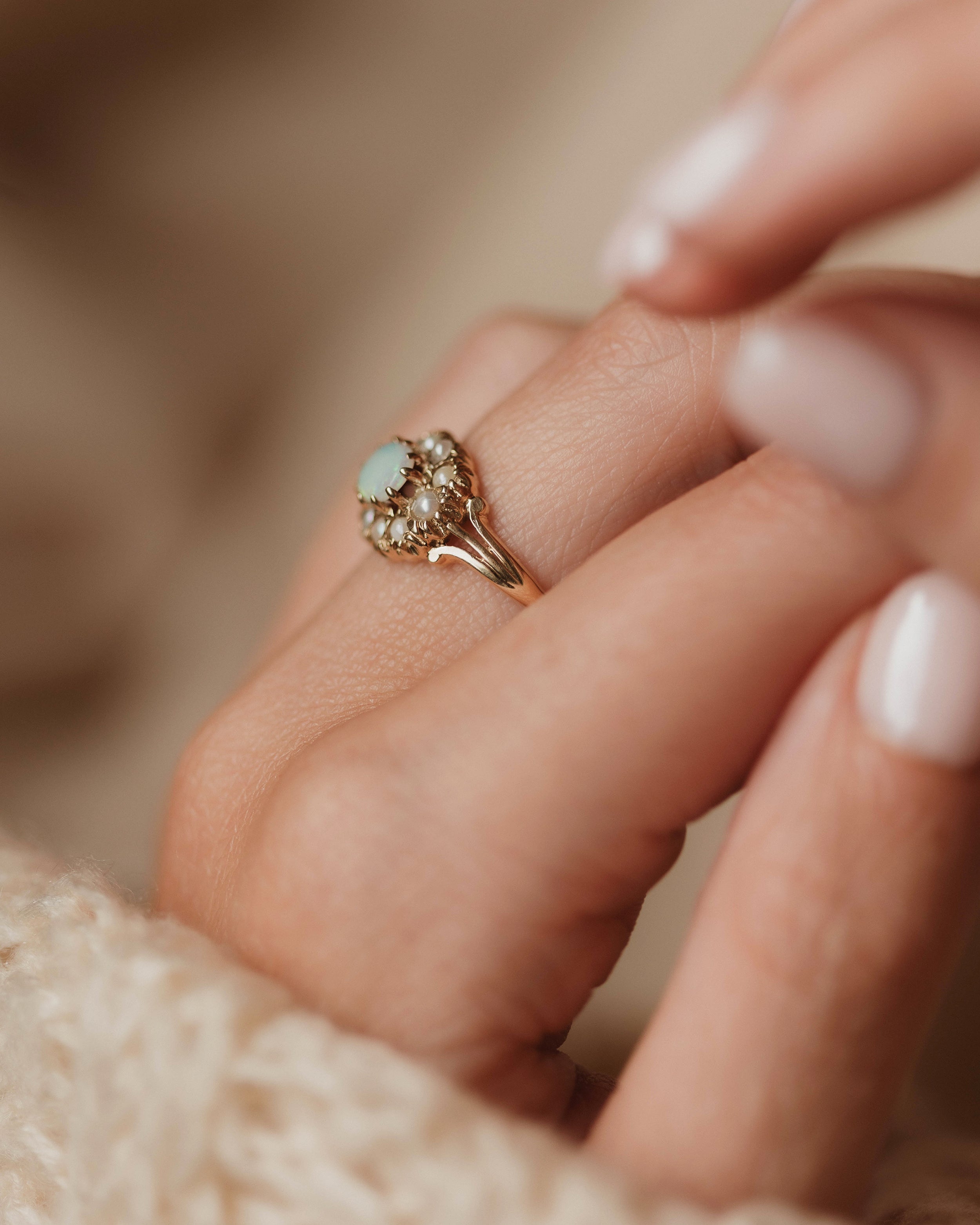 Edith 1970 Vintage 9ct Gold Opal & Pearl Cluster Ring