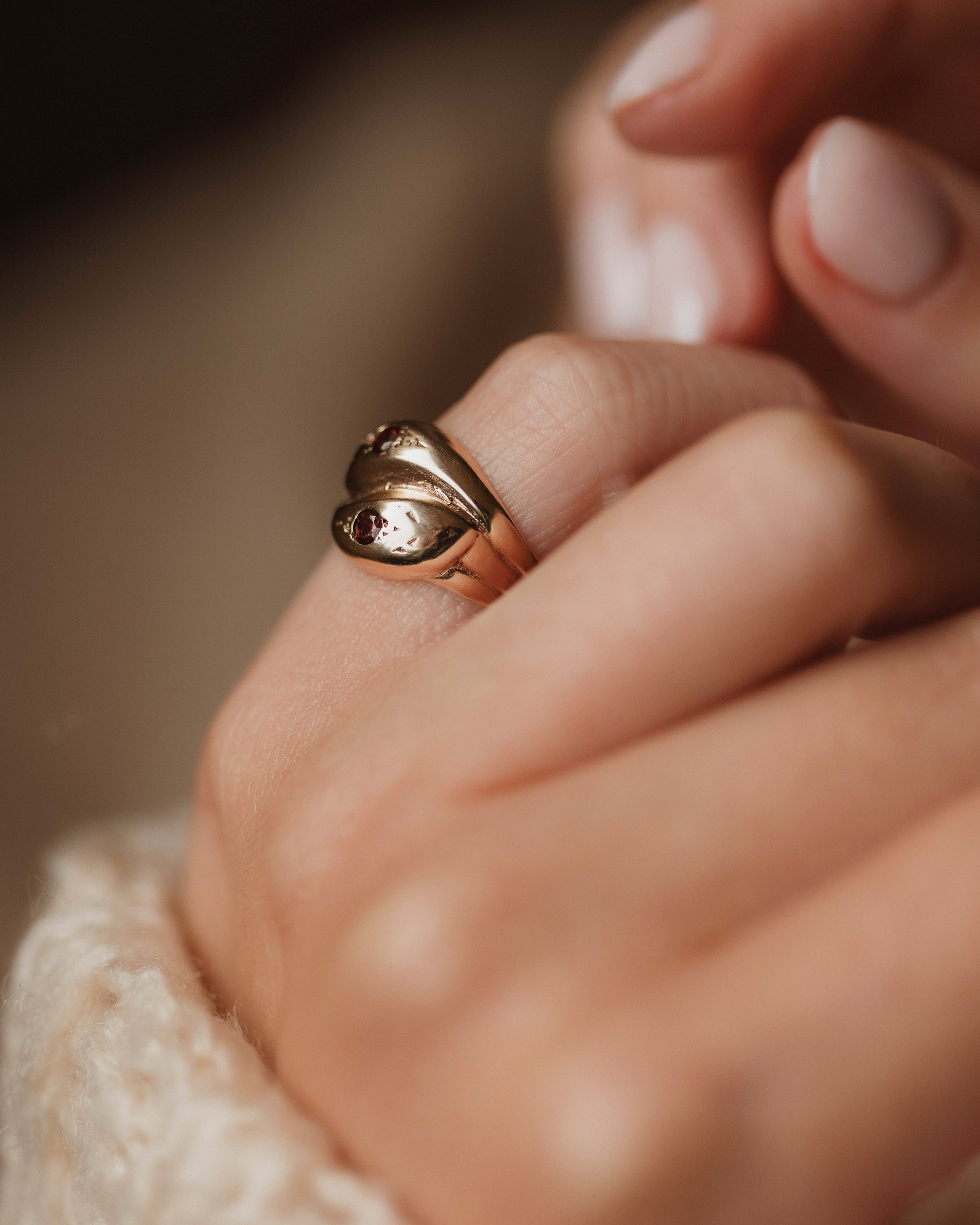 Armande 1963 Vintage 9ct Gold Garnet Double Snake Ring