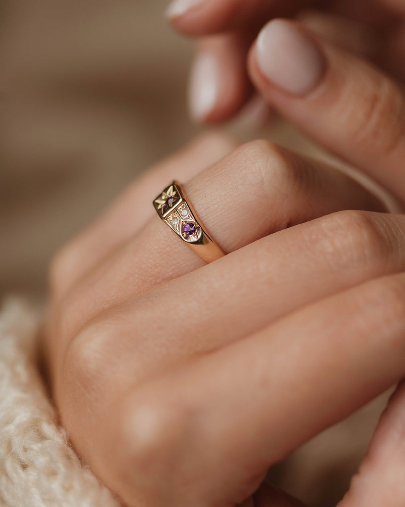 Penelope Vintage 9ct Gold Amethyst & Diamond Seven Stone Ring