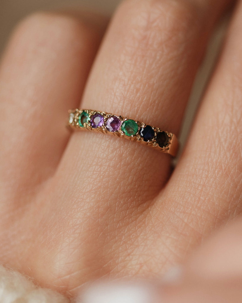 Odette 1989 Vintage 9ct Gold Acrostic Dearest Seven Stone Ring