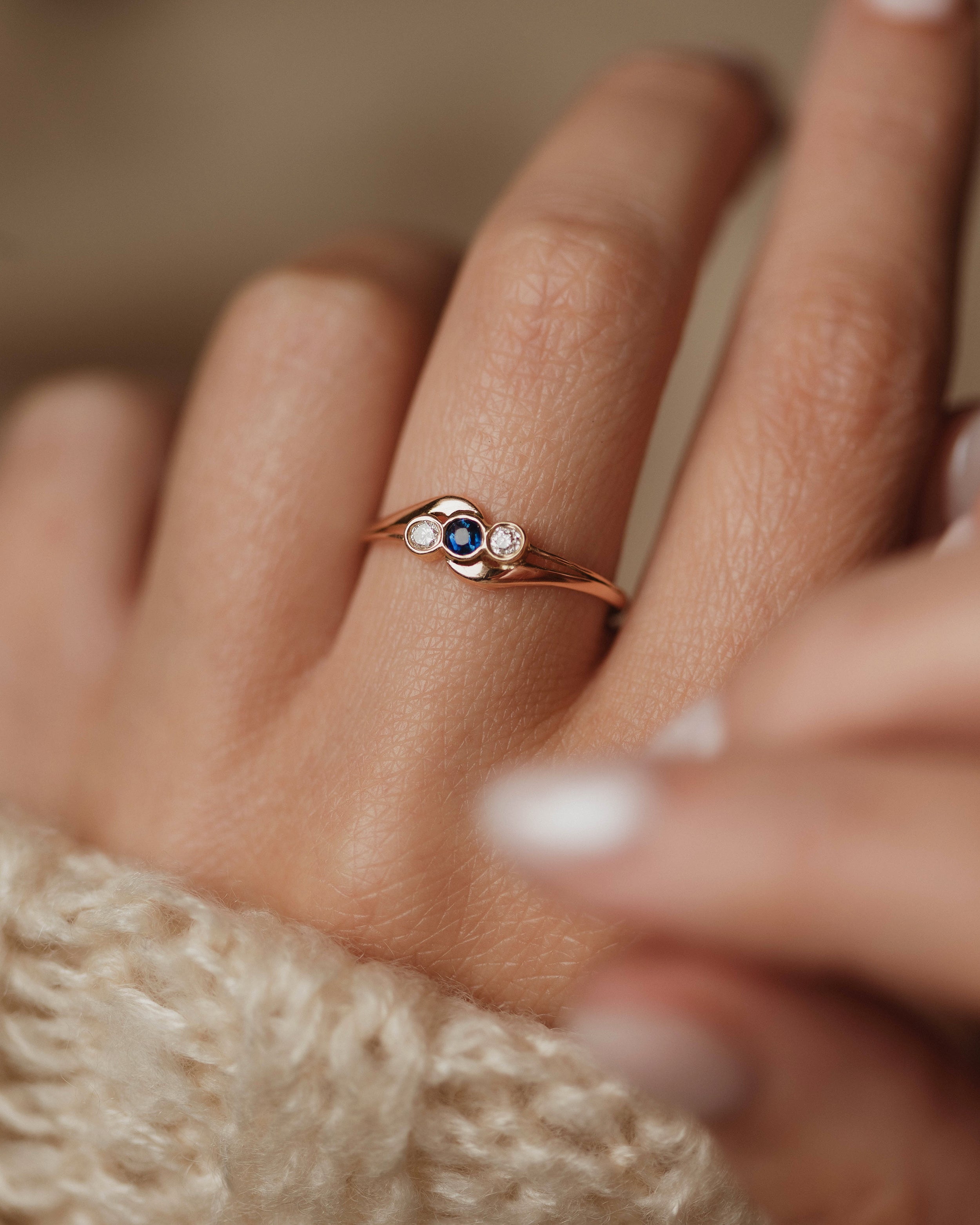 Image of Marjorie Antique 18ct Gold Sapphire & Diamond Trilogy Twist Ring