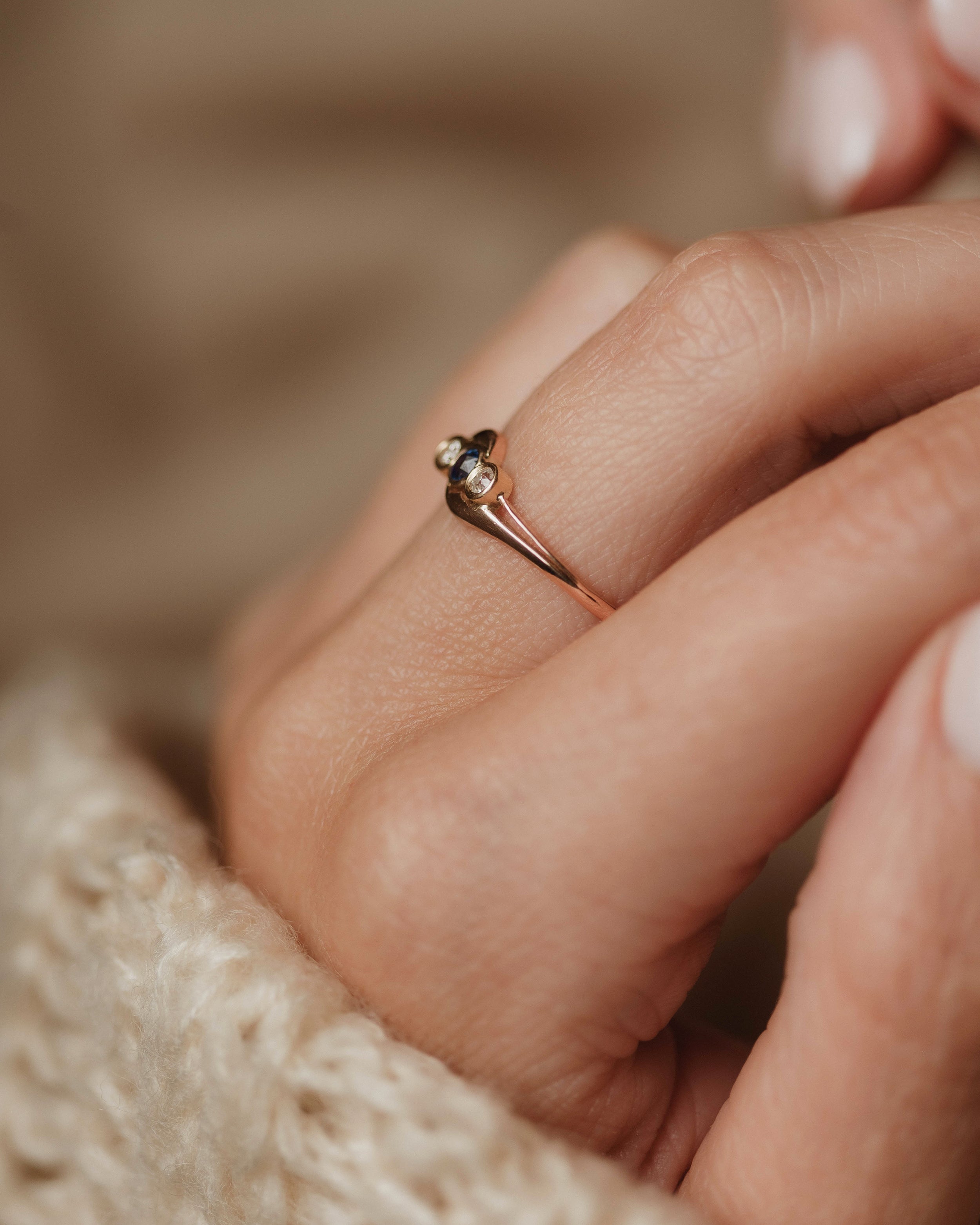 Marjorie Antique 18ct Gold Sapphire & Diamond Trilogy Twist Ring