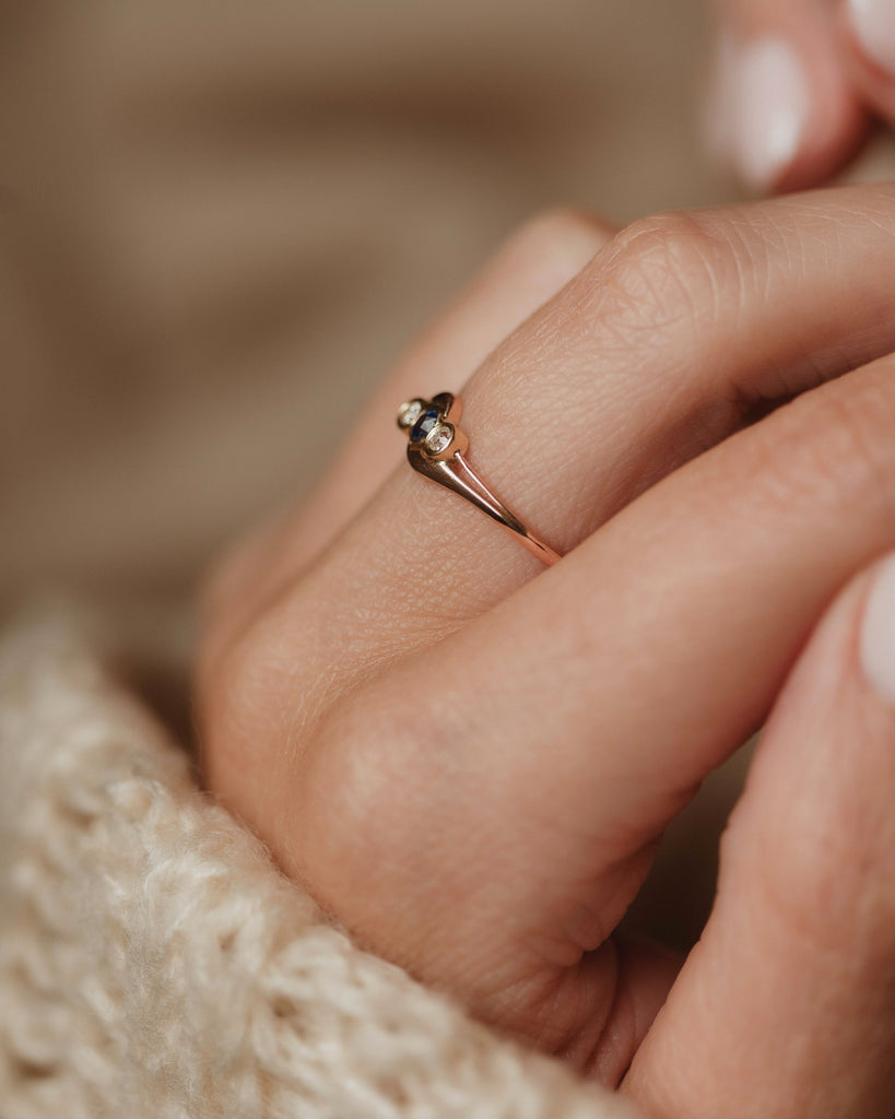 Marjorie Antique 18ct Gold Sapphire & Diamond Trilogy Twist Ring