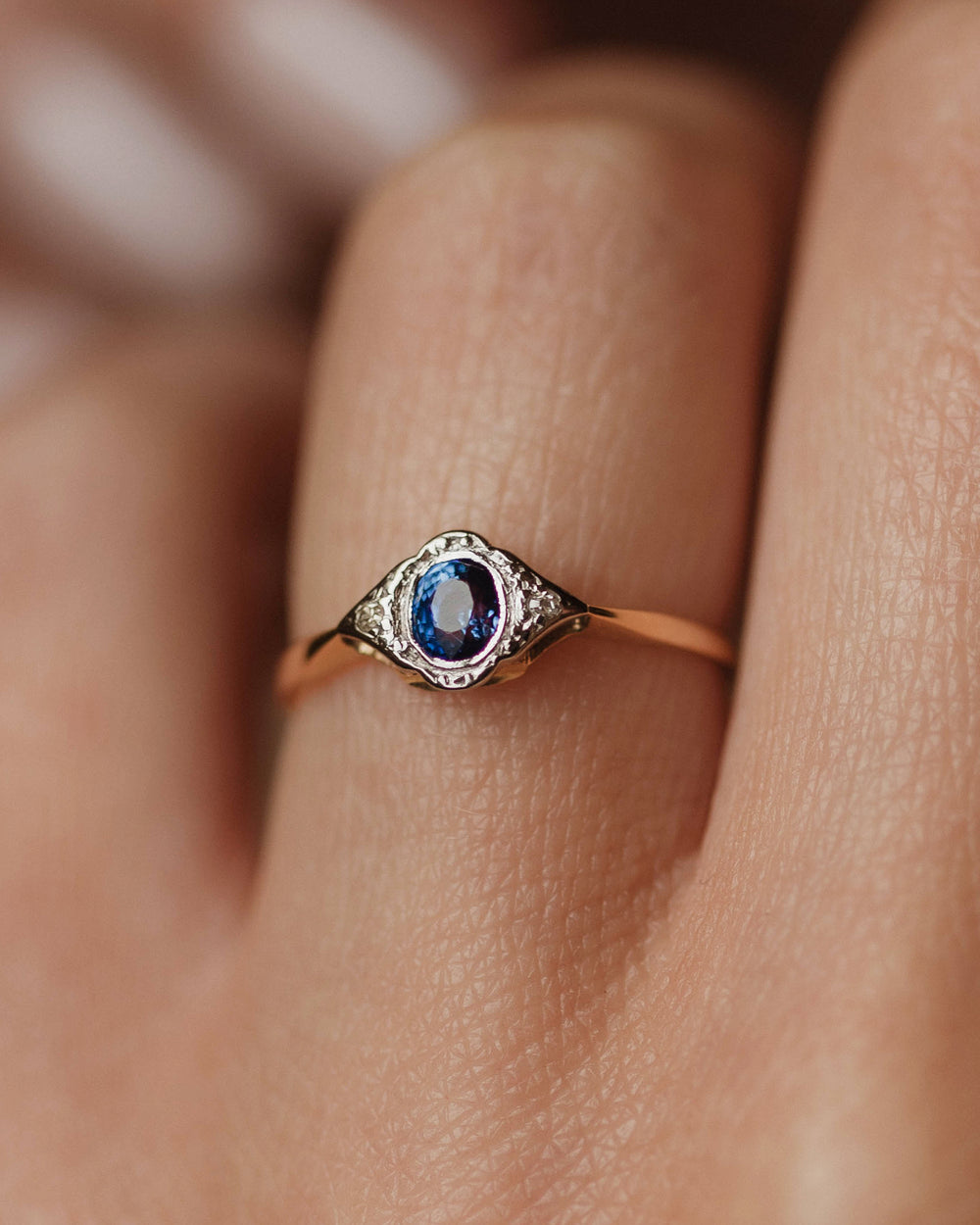 Erica Antique Art Deco 18ct Gold Sapphire & Diamond Cluster Ring