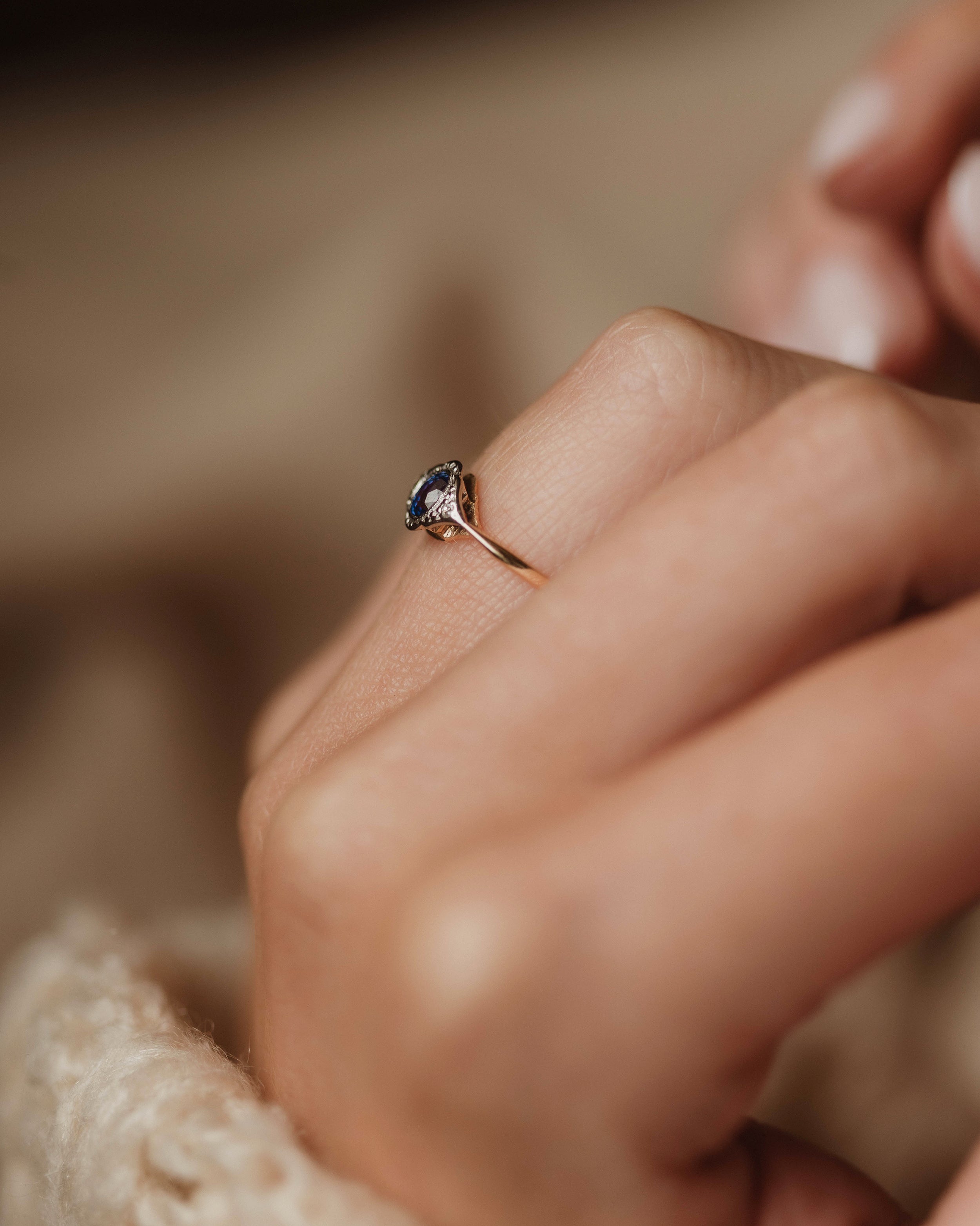 Erica Antique Art Deco 18ct Gold Sapphire & Diamond Cluster Ring