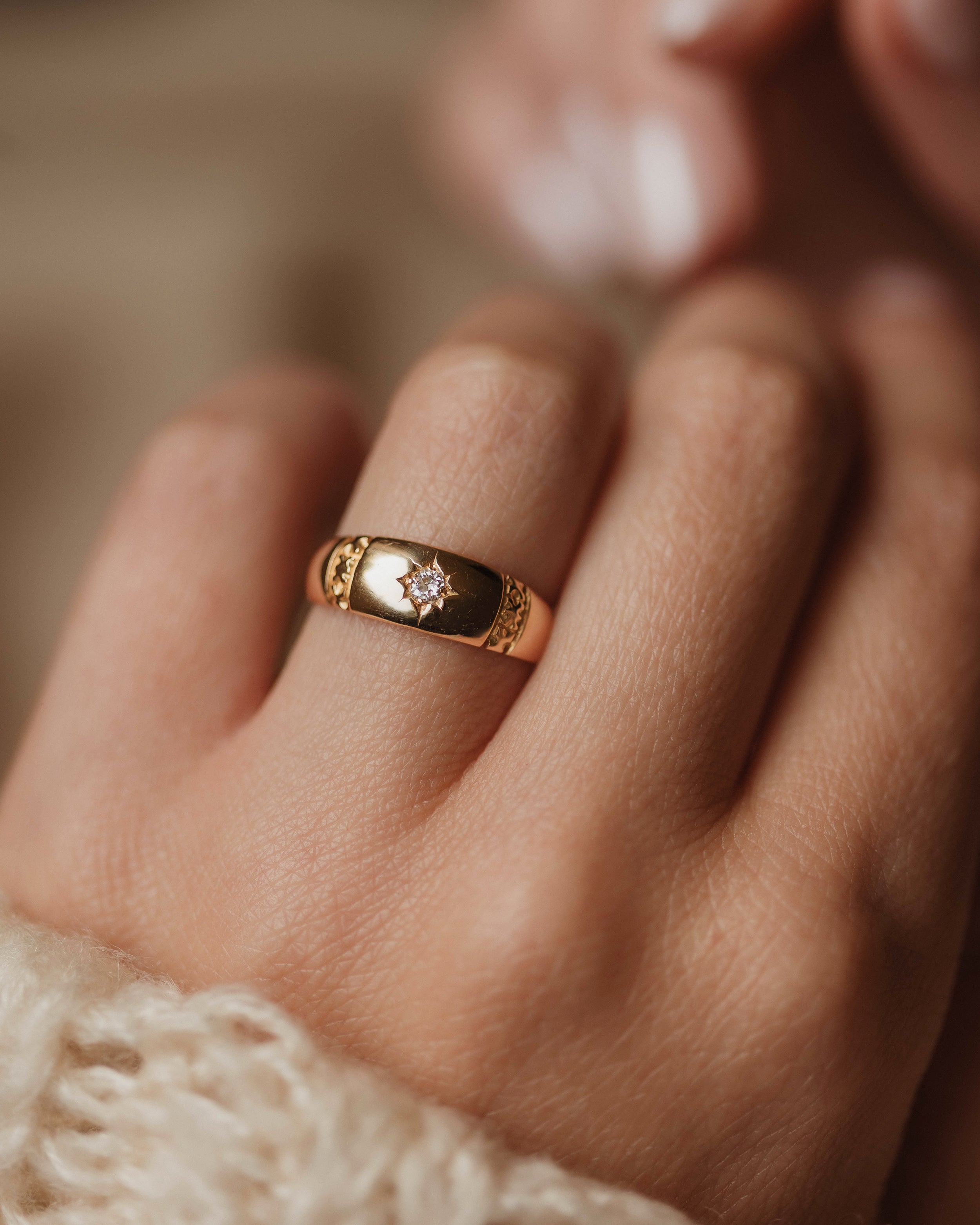 Image of Florence 1892 Antique 18ct Gold Star Set Diamond Single Stone Ring