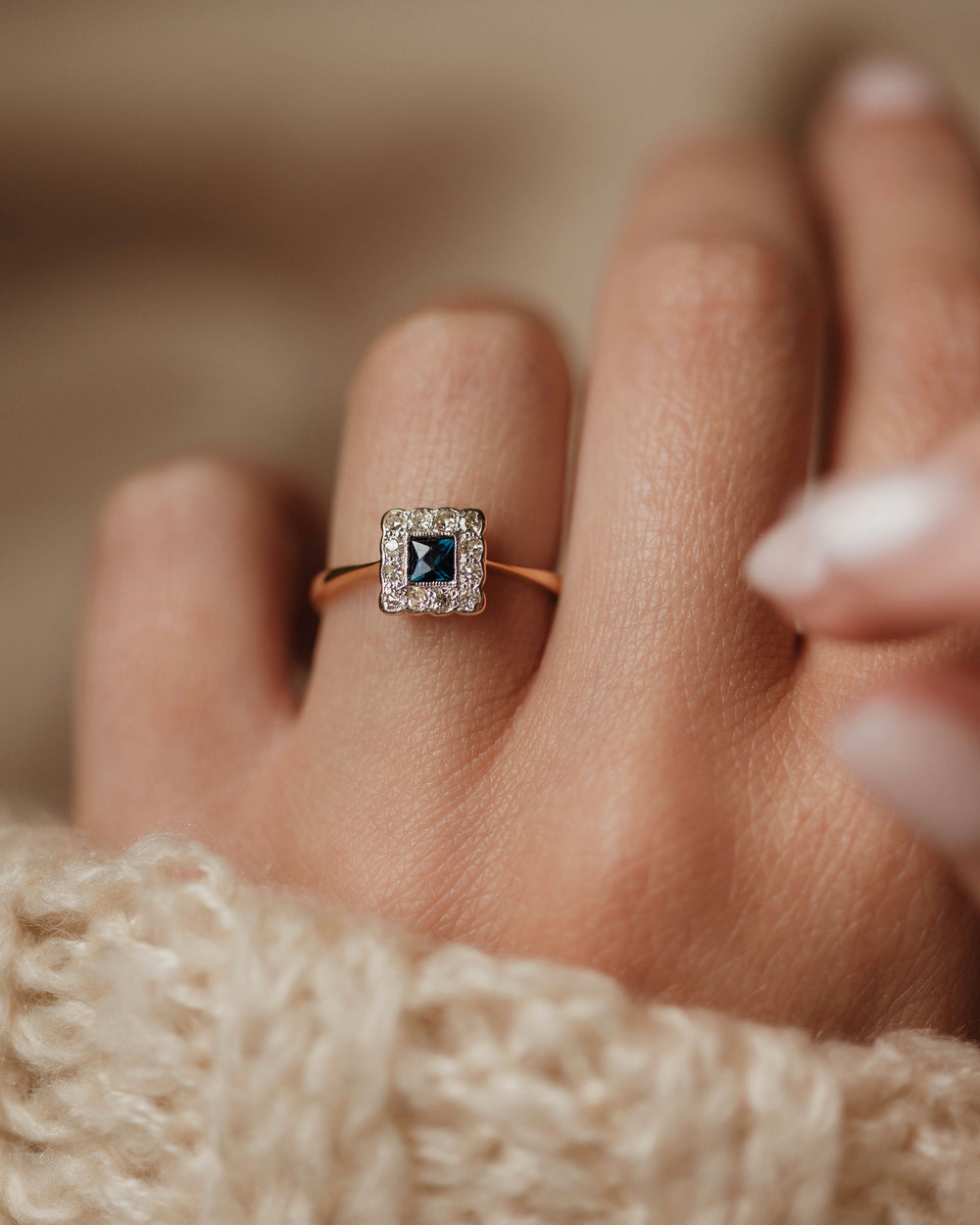 Annie Antique 18ct Gold Sapphire & Diamond Square Cluster Ring