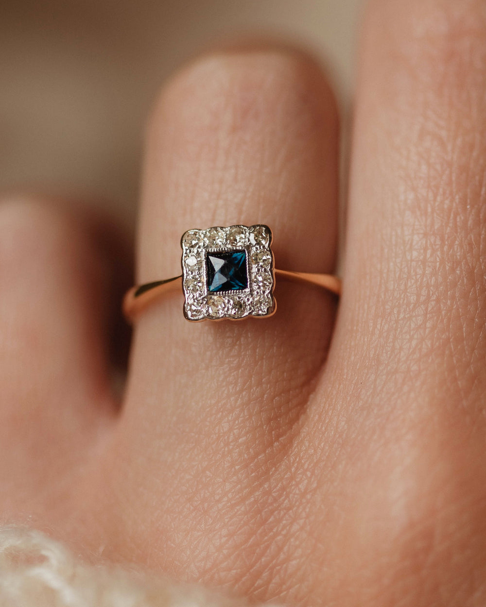 Annie Antique 18ct Gold Sapphire & Diamond Square Cluster Ring