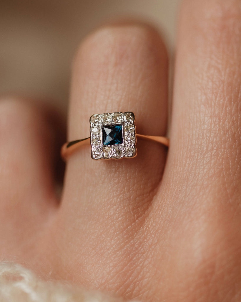 Annie Antique 18ct Gold Sapphire & Diamond Square Cluster Ring