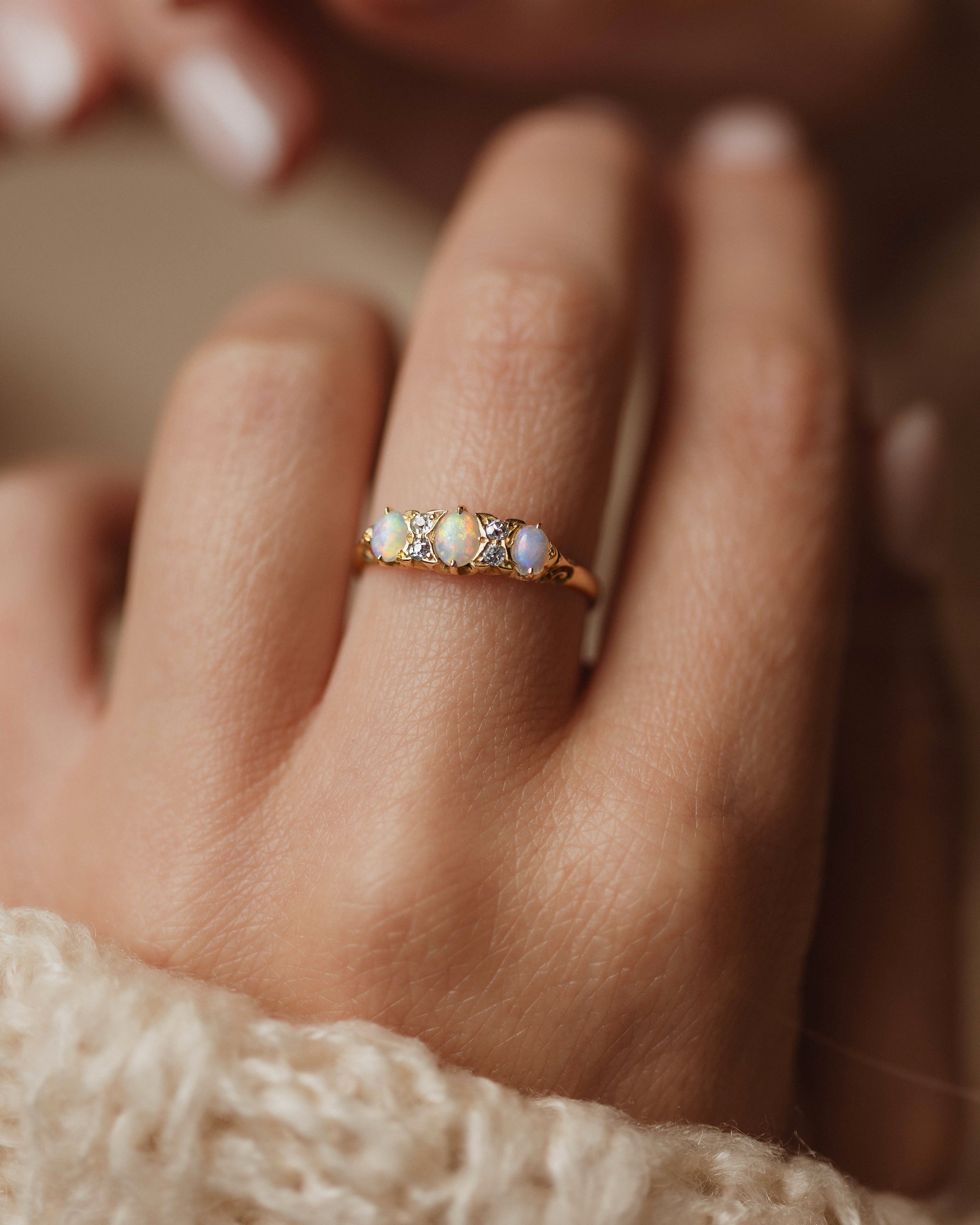 Image of Maggie Antique 18ct Gold Opal & Diamond Seven Stone Ring