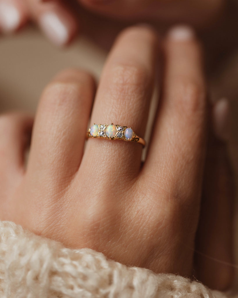 Maggie Antique 18ct Gold Opal & Diamond Seven Stone Ring