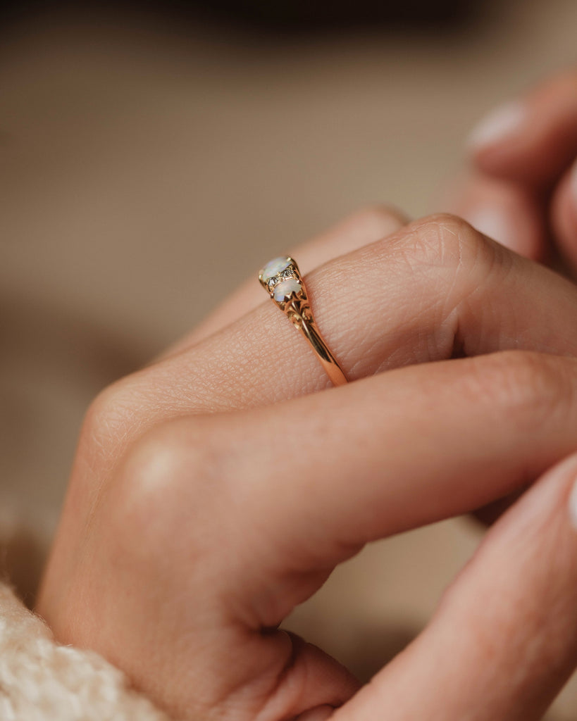 Maggie Antique 18ct Gold Opal & Diamond Seven Stone Ring