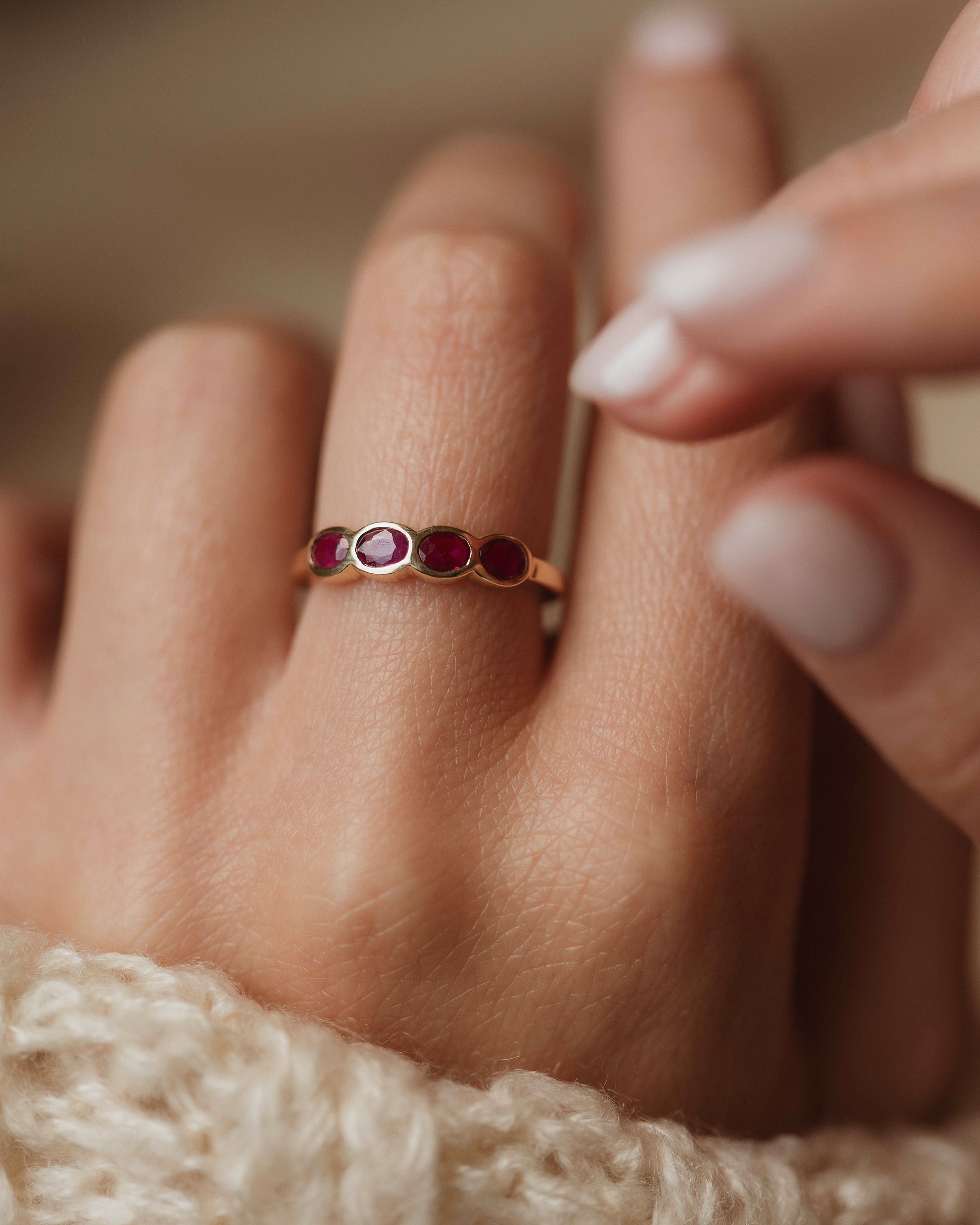 Image of Molly Vintage 9ct Gold Ruby Four Stone Ring