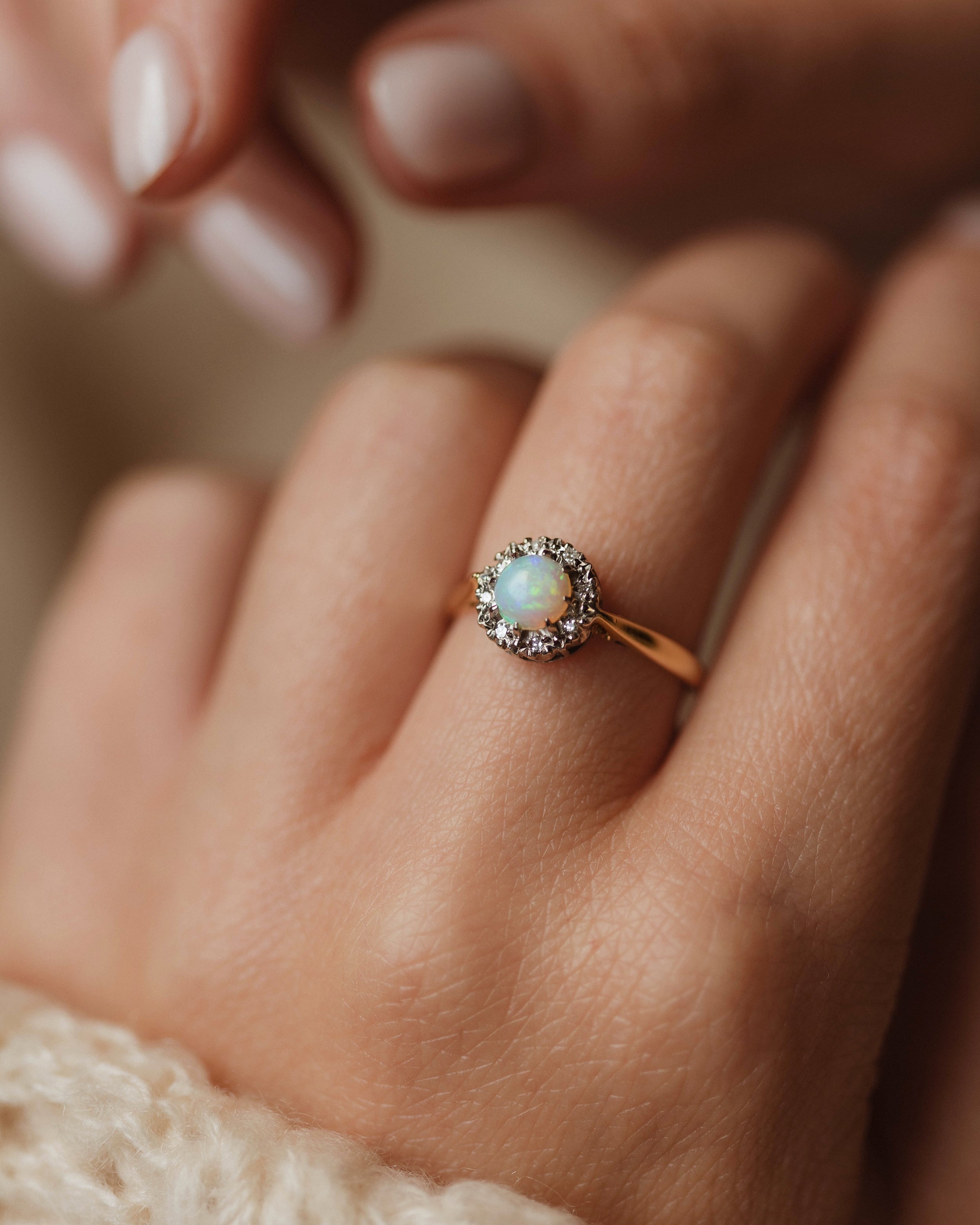 Image of Elzbieta 1971 Vintage 18ct Gold Opal & Diamond Cluster Ring