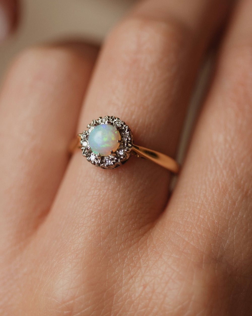 Elzbieta 1971 Vintage 18ct Gold Opal & Diamond Cluster Ring