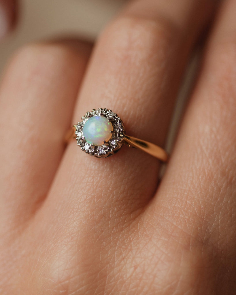 Elzbieta 1971 Vintage 18ct Gold Opal & Diamond Cluster Ring
