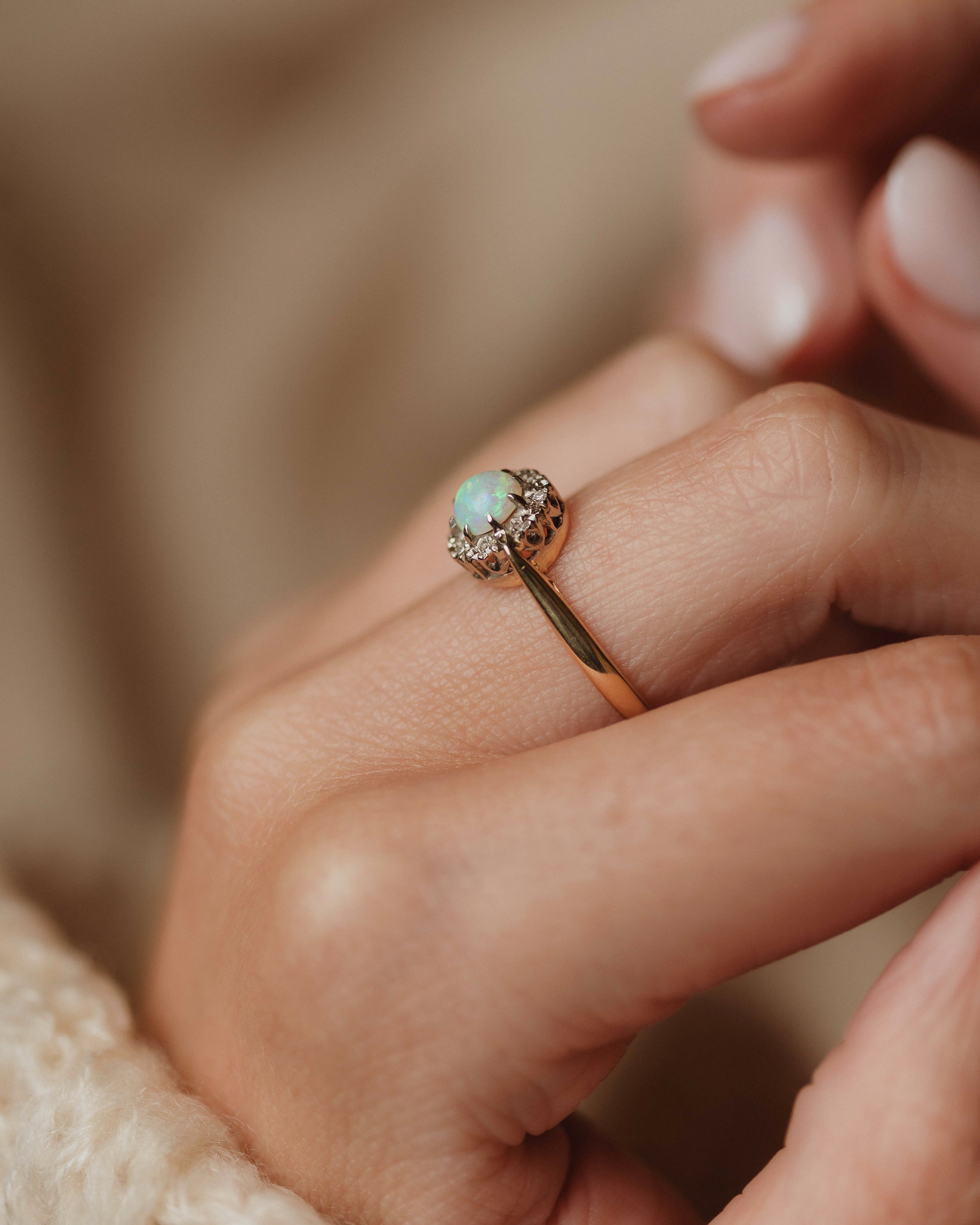 Elzbieta 1971 Vintage 18ct Gold Opal & Diamond Cluster Ring