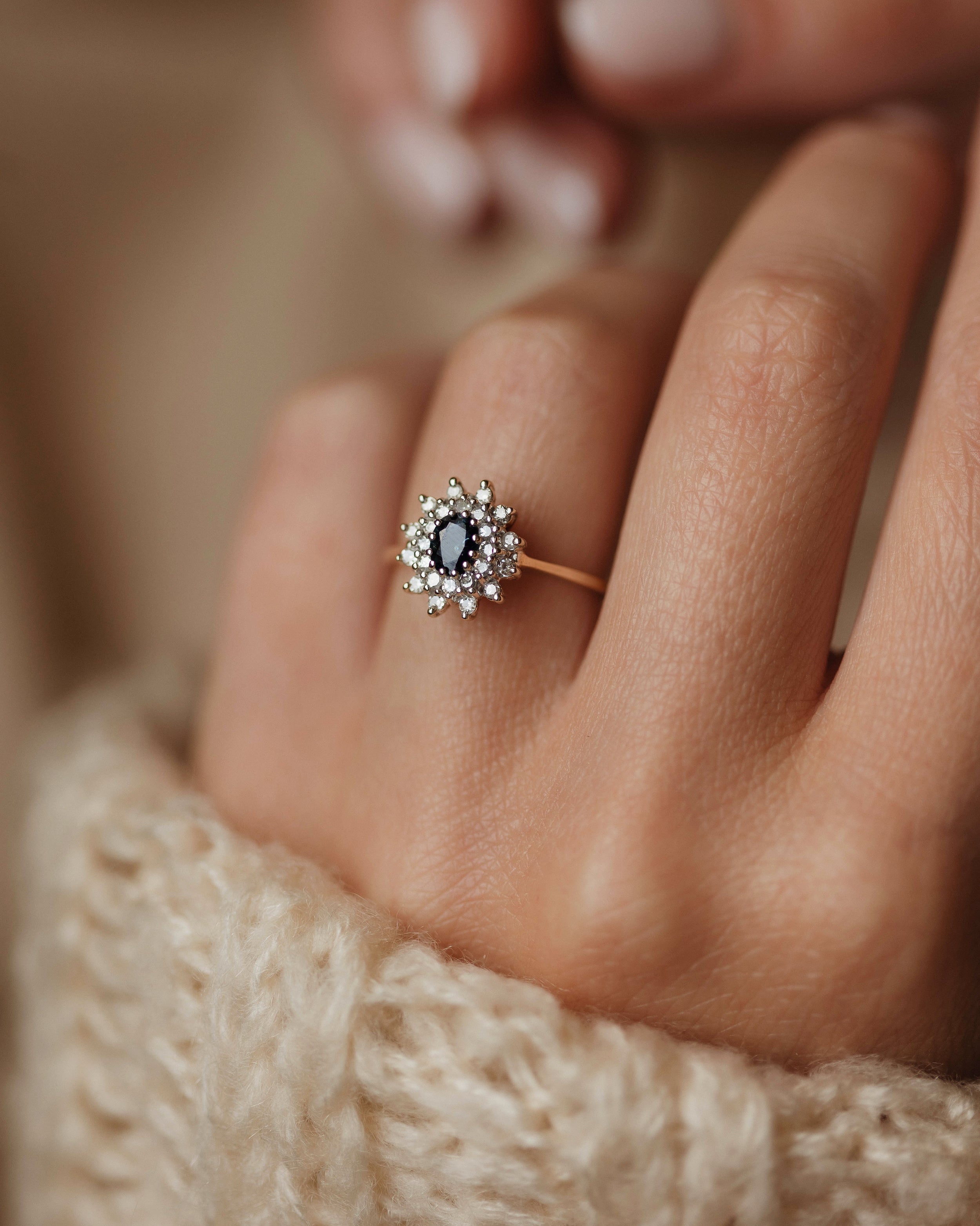 Image of Anne Vintage 9ct Gold Sapphire & Diamond Cluster Ring