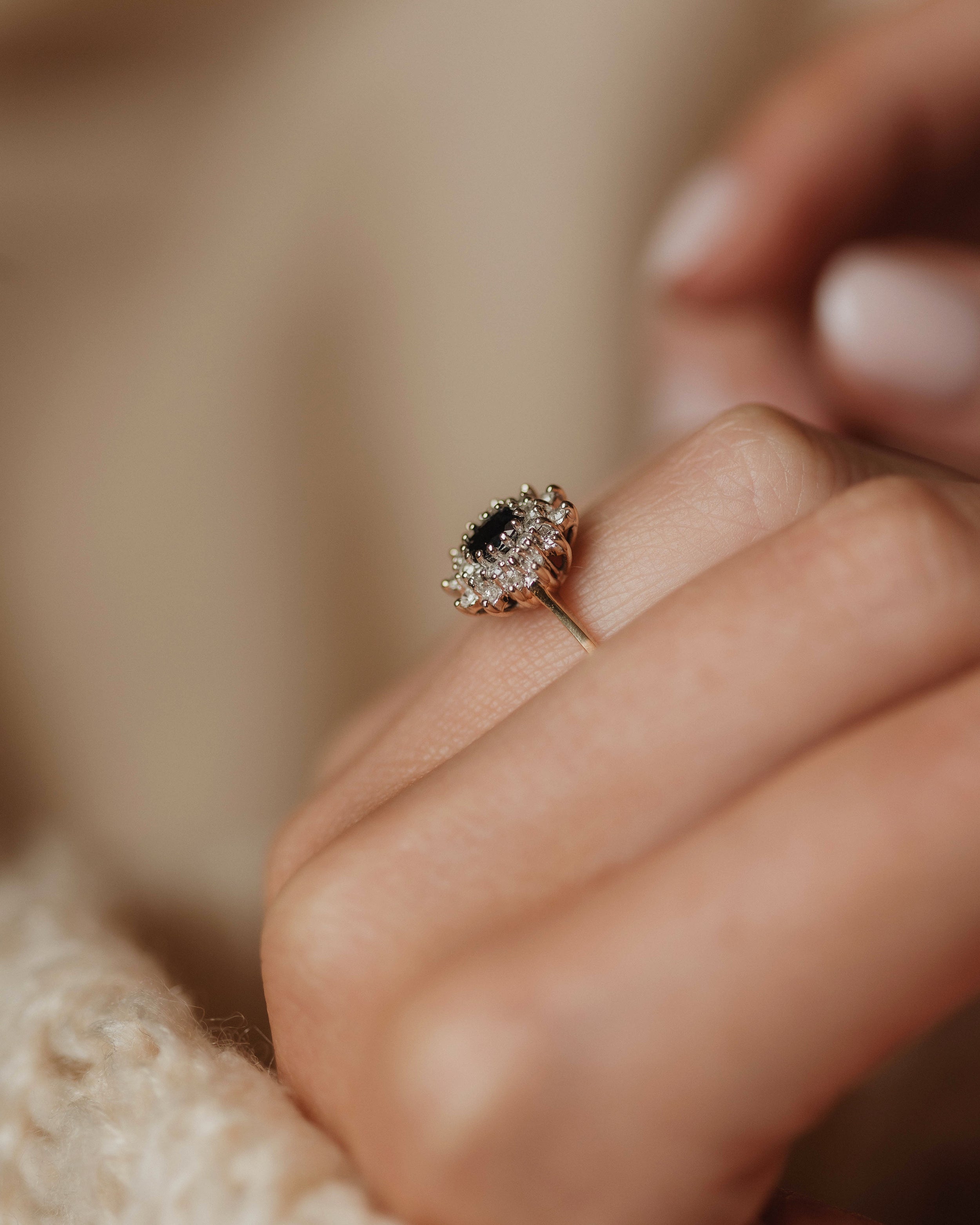 Anne Vintage 9ct Gold Sapphire & Diamond Cluster Ring