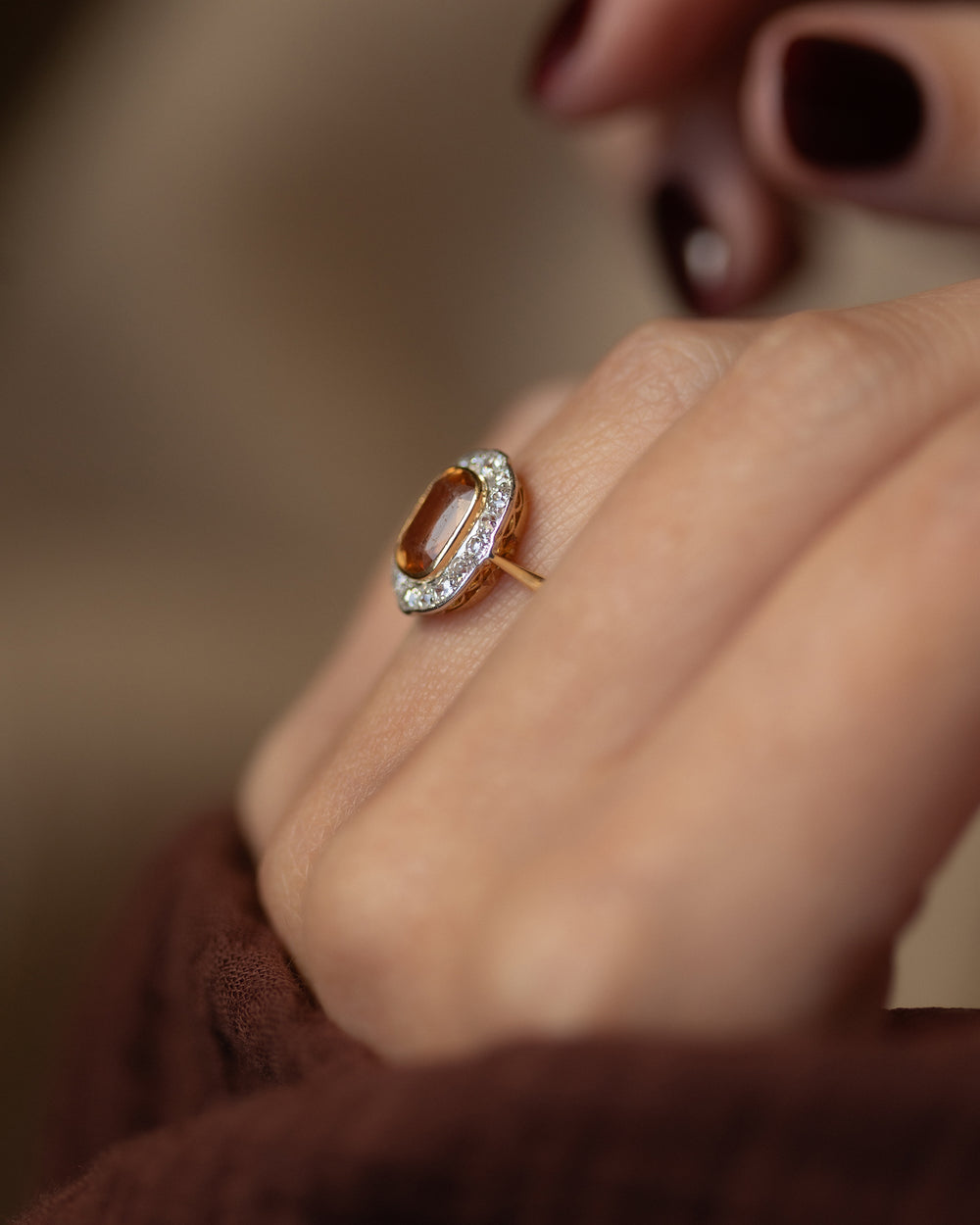 Alexandrine Antique 18ct Gold Topaz & Diamond Cluster Ring