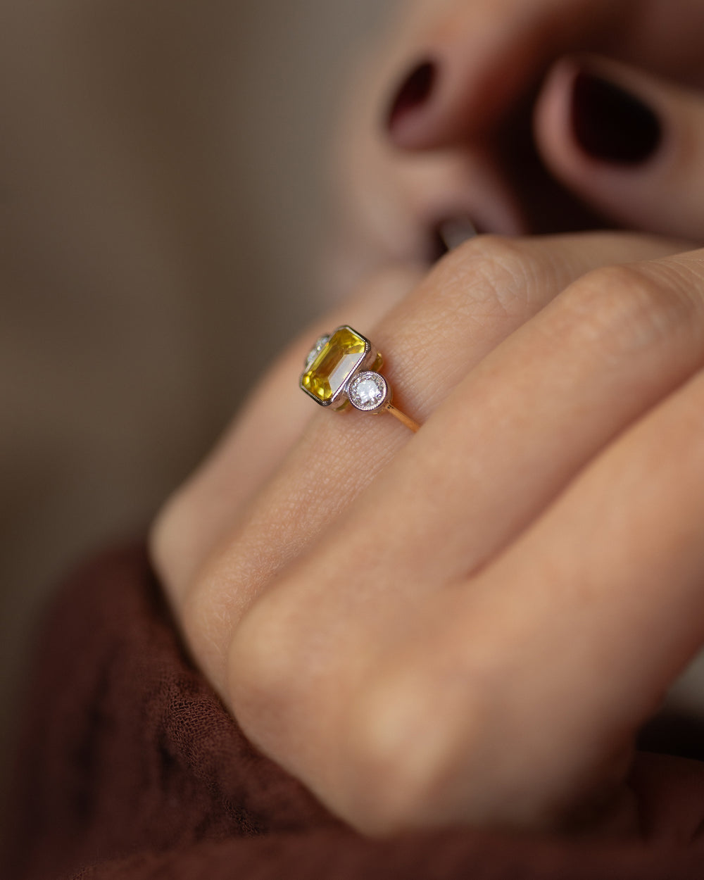 Nicolette Vintage 18ct Gold Yellow Sapphire & Diamond Trilogy Ring