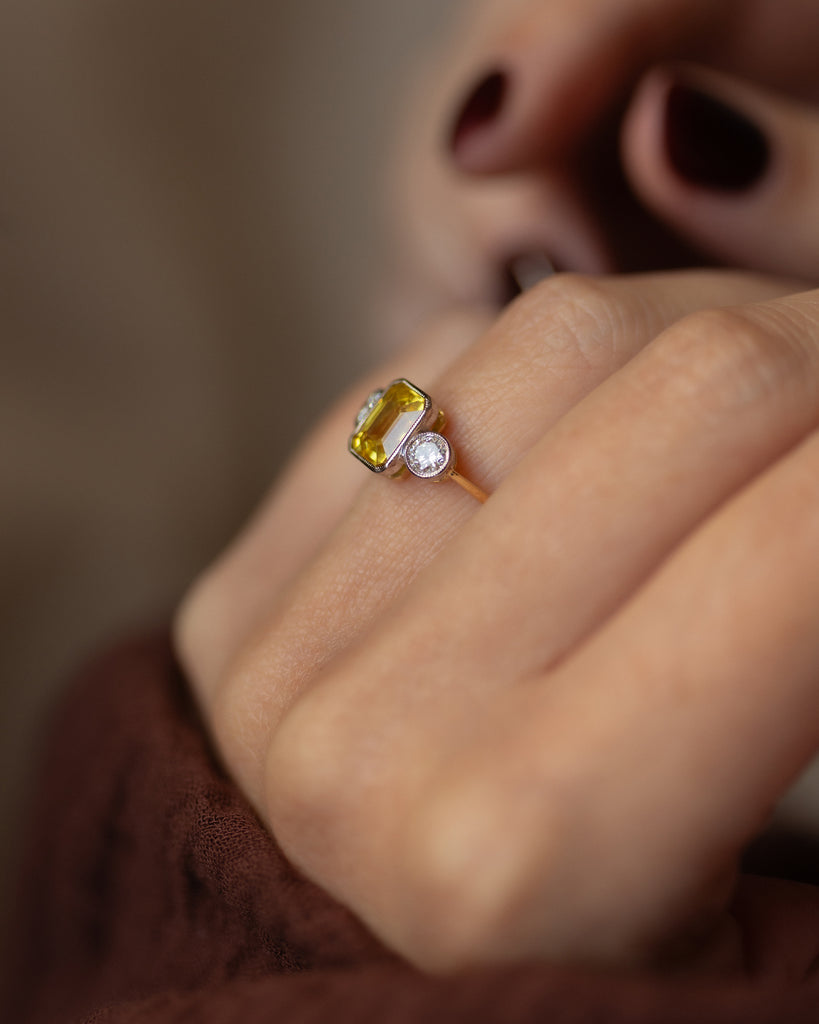 Nicolette Vintage 18ct Gold Yellow Sapphire & Diamond Trilogy Ring