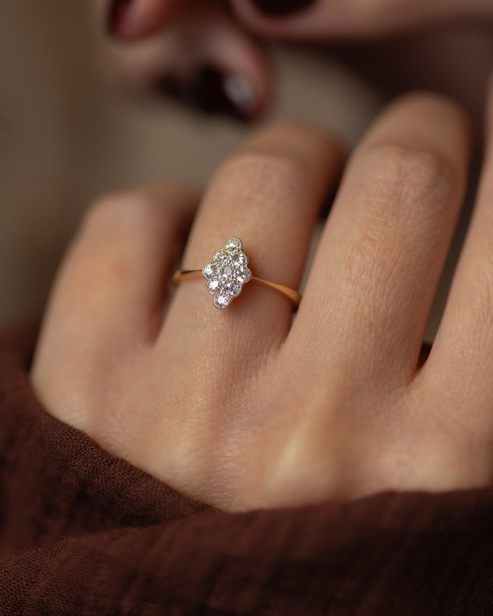 Annabel Antique 18ct Gold Diamond Marquise Cluster Ring
