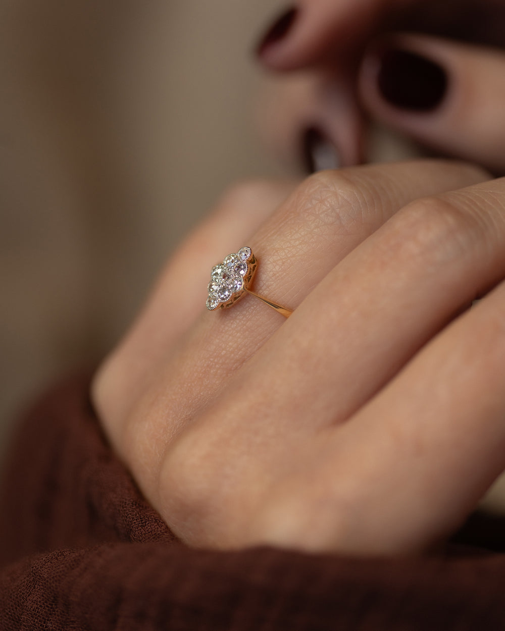 Annabel Antique 18ct Gold Diamond Marquise Cluster Ring