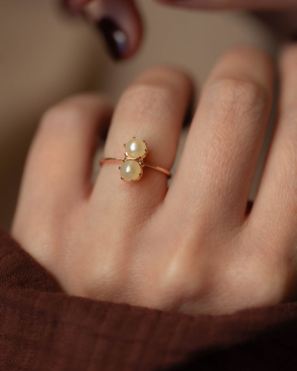 Violetta Vintage 9ct Gold Pearl Toi Et Moi Ring