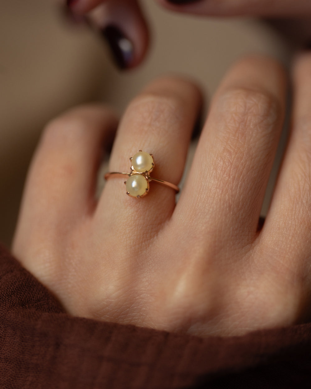 Violetta Vintage 9ct Gold Pearl Toi Et Moi Ring