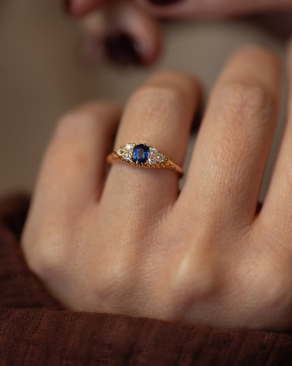 Constance 1902 Antique 18ct Gold Sapphire & Diamond Seven Stone Ring