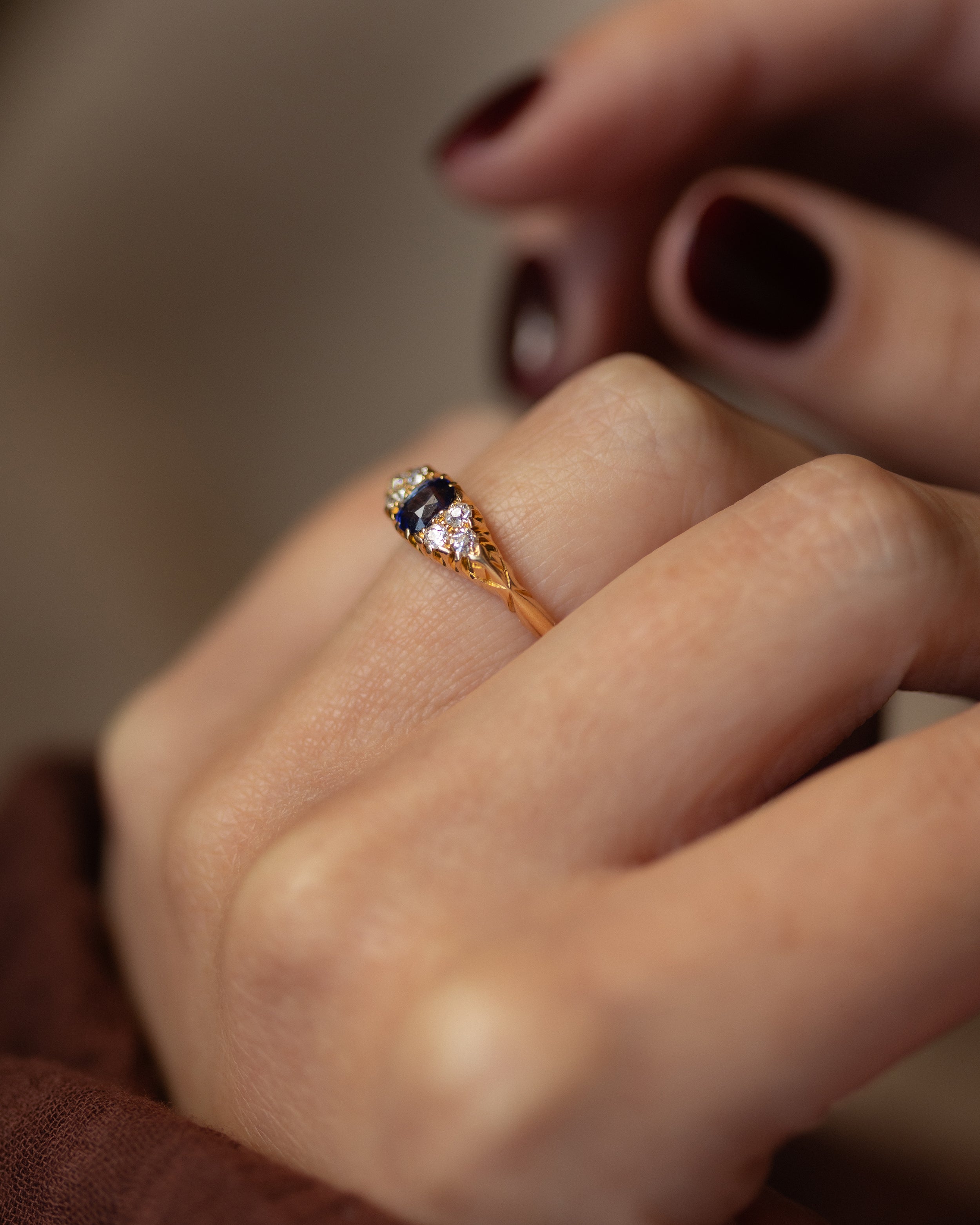 Constance 1902 Antique 18ct Gold Sapphire & Diamond Seven Stone Ring