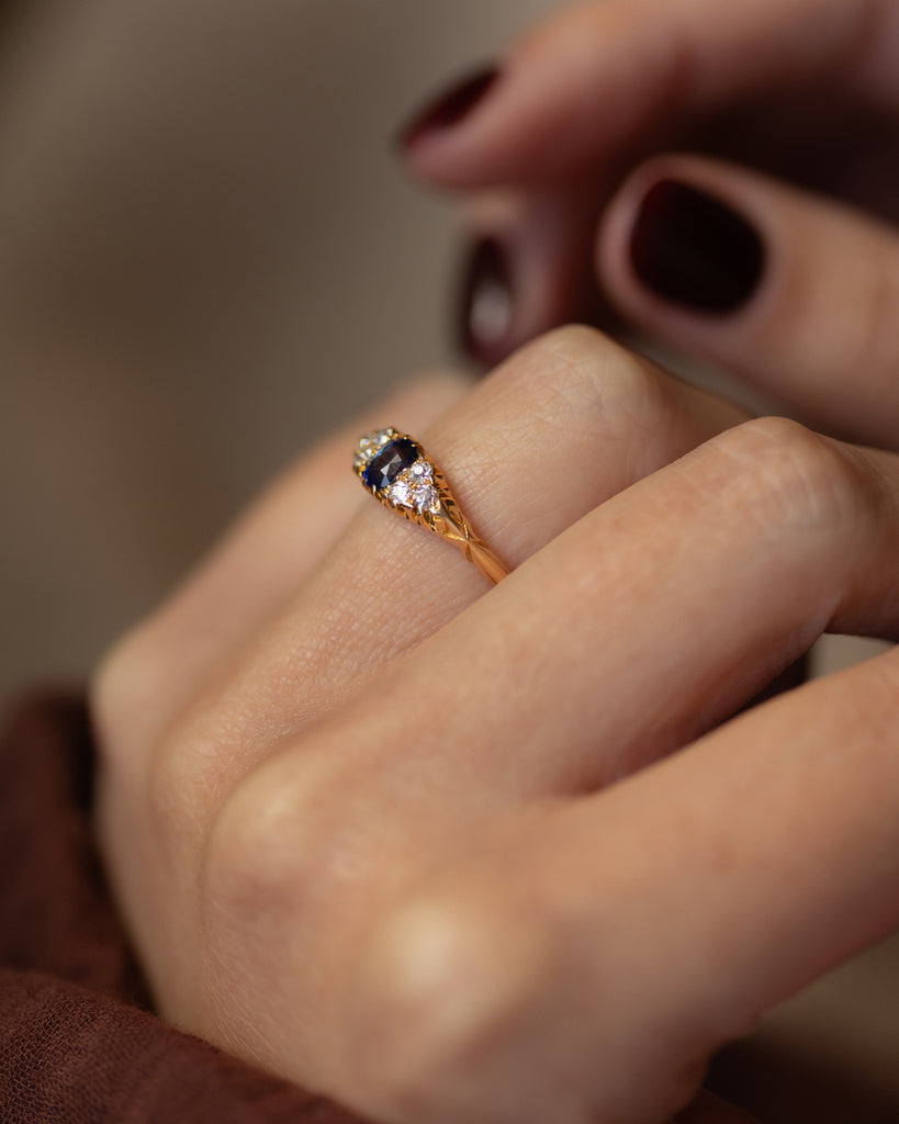 Constance 1902 Antique 18ct Gold Sapphire & Diamond Seven Stone Ring