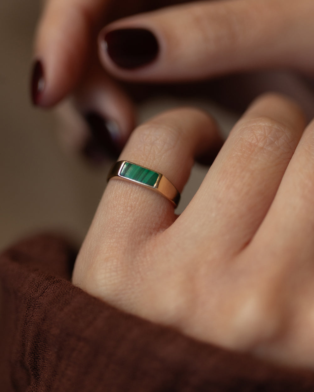 Fernande 1987 Vintage 9ct Gold Malachite Signet Ring