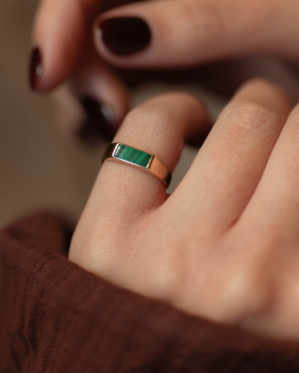 Fernande 1987 Vintage 9ct Gold Malachite Signet Ring