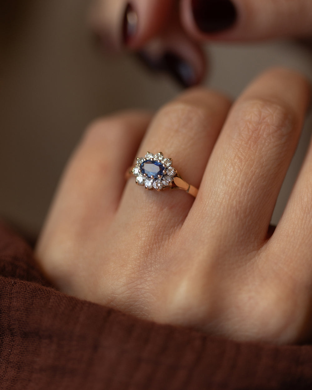 Moira 1990 Vintage 9ct Gold Sapphire & Diamond Cluster Ring