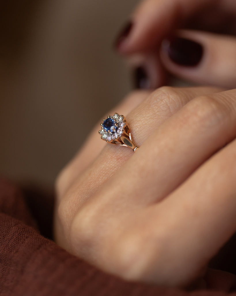 Moira 1990 Vintage 9ct Gold Sapphire & Diamond Cluster Ring