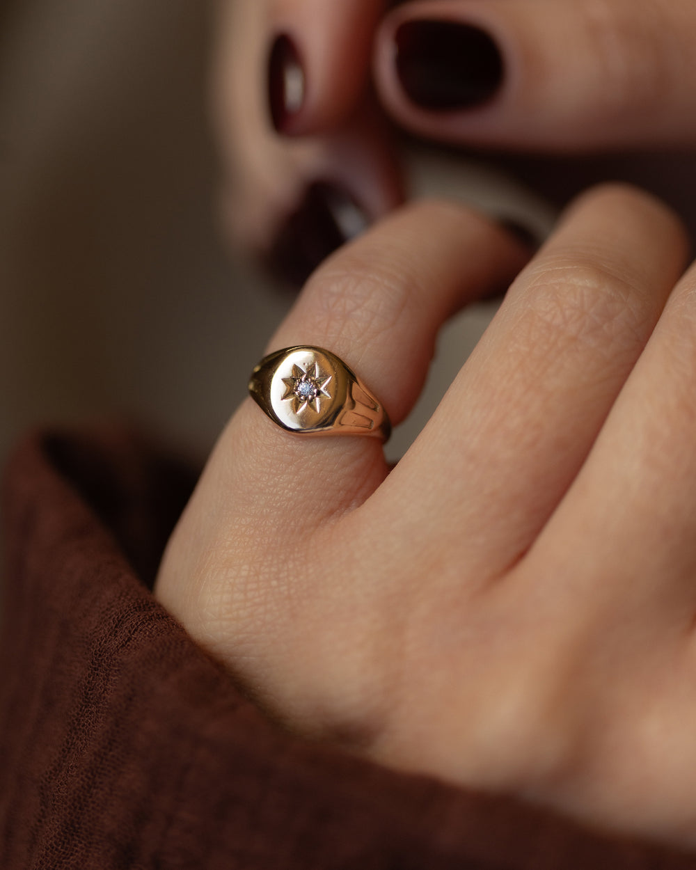 Estelle 1915 Antique 9ct Gold Star Set Diamond Signet Ring