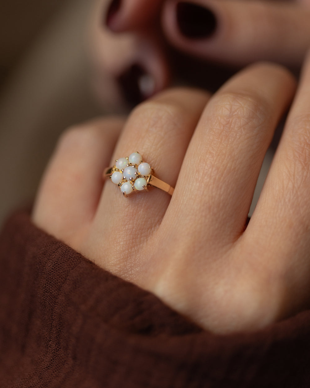 Harriet Vintage 9ct Gold Opal Flowerhead Cluster Ring
