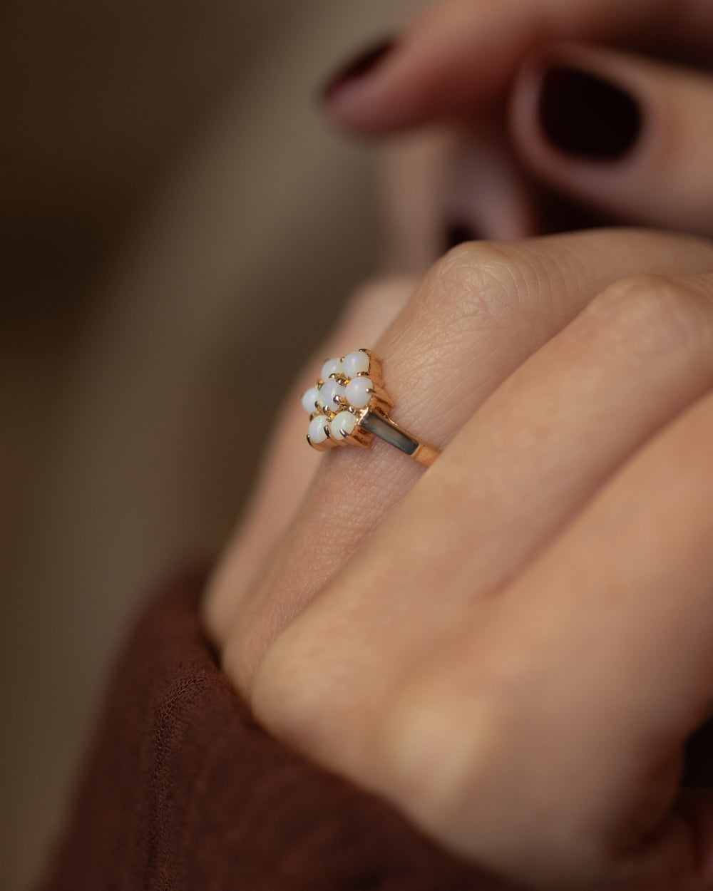 Harriet Vintage 9ct Gold Opal Flowerhead Cluster Ring