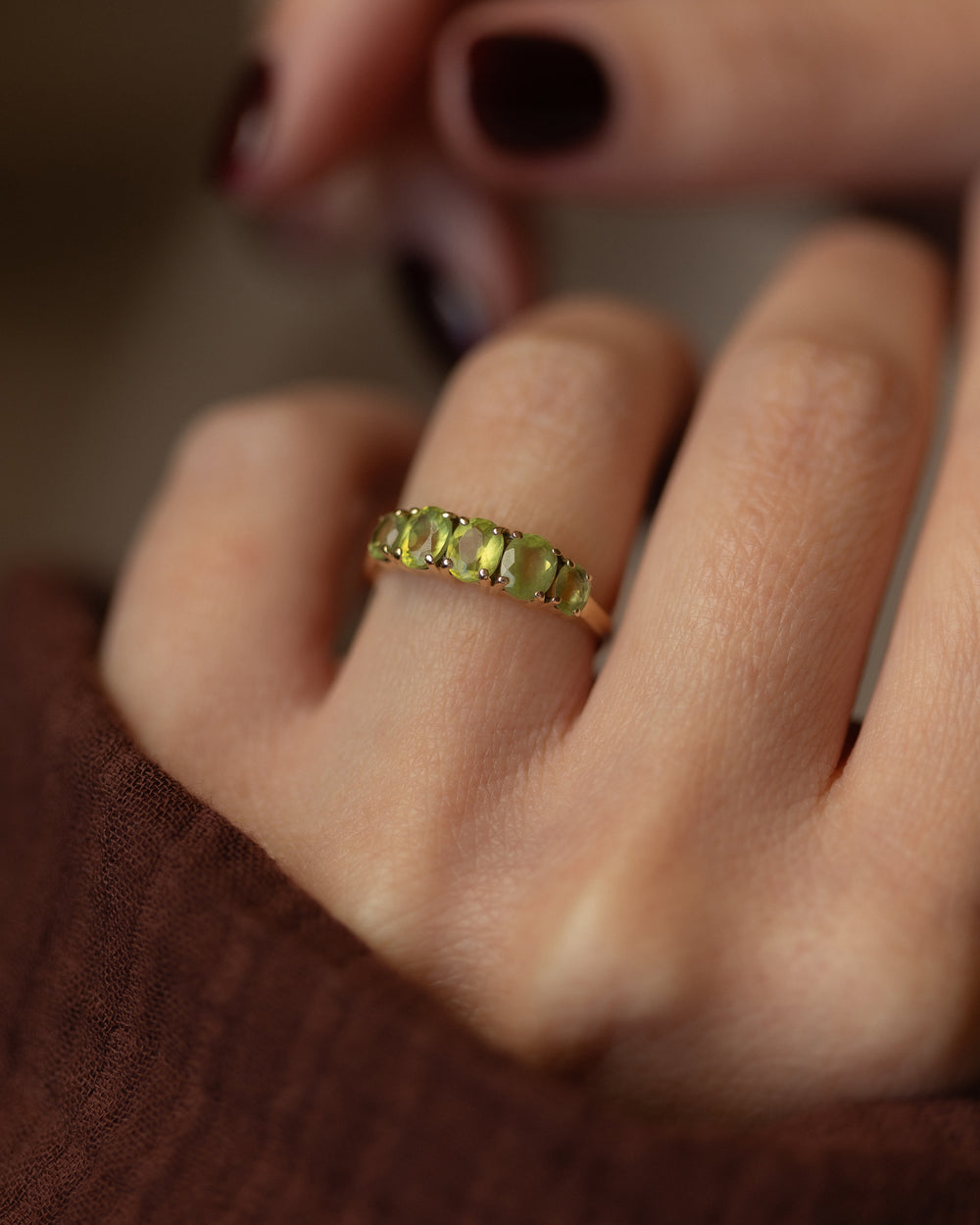 Belinda Vintage 9ct Gold Five Stone Peridot Ring
