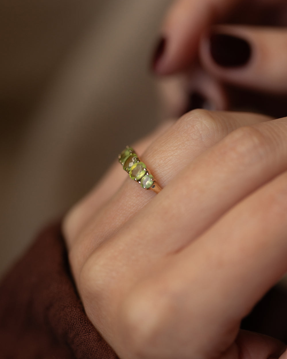 Belinda Vintage 9ct Gold Five Stone Peridot Ring